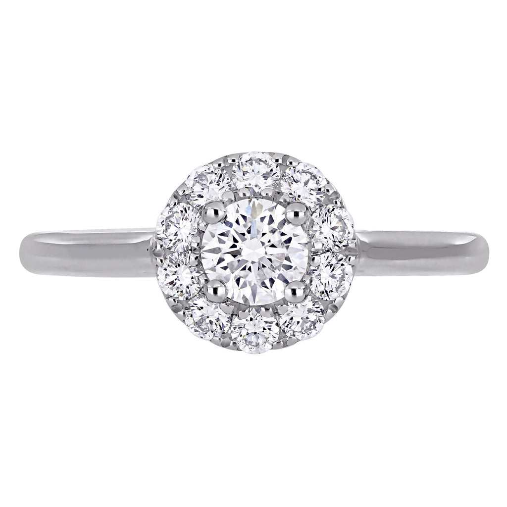 Round Cut Lab Grown Diamond Halo Ring 14K White Gold (0.63ct)