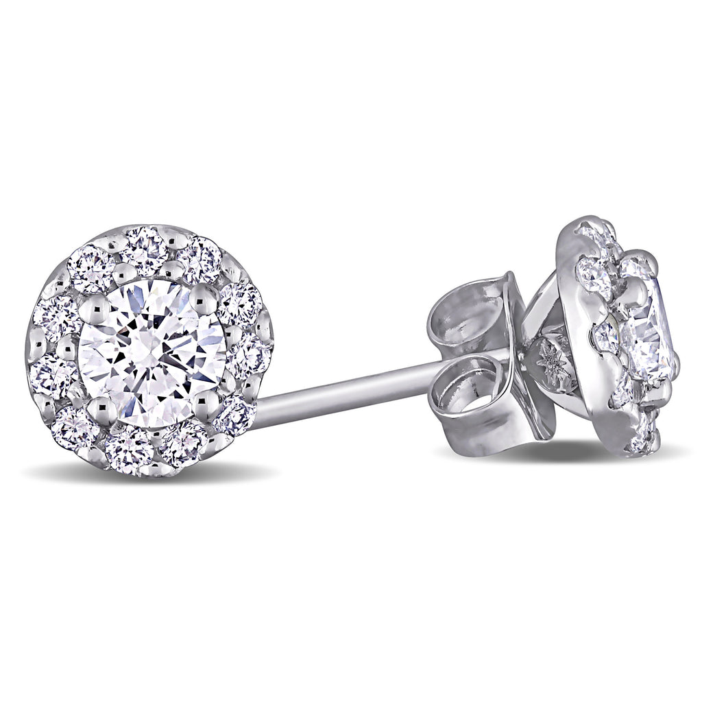 Round Cut Lab Grown Diamond Halo Stud Earrings 14k White Gold (0.72ct)