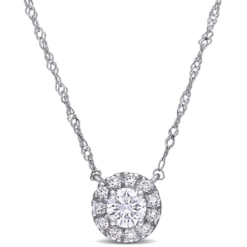 Round Cut Lab Grown Diamond Halo Necklace 14K White Gold (0.36ct)