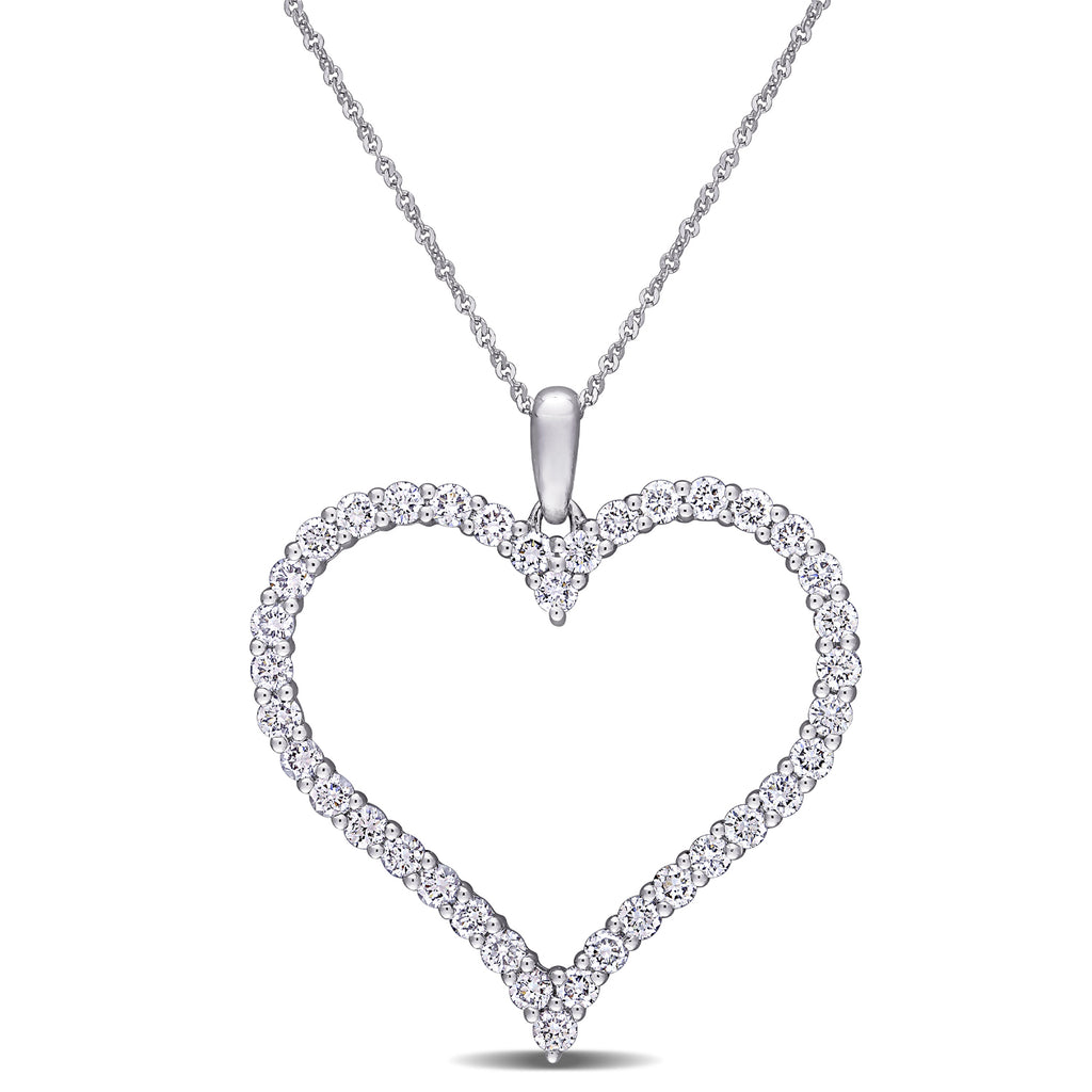 Round Cut Lab Grown Diamond Heart Pendant 14K White Gold (1.14ct)