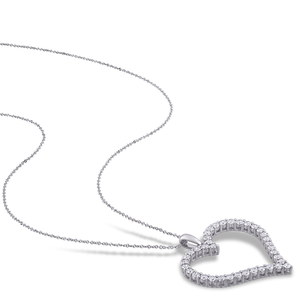 Round Cut Lab Grown Diamond Heart Pendant 14K White Gold (1.14ct)