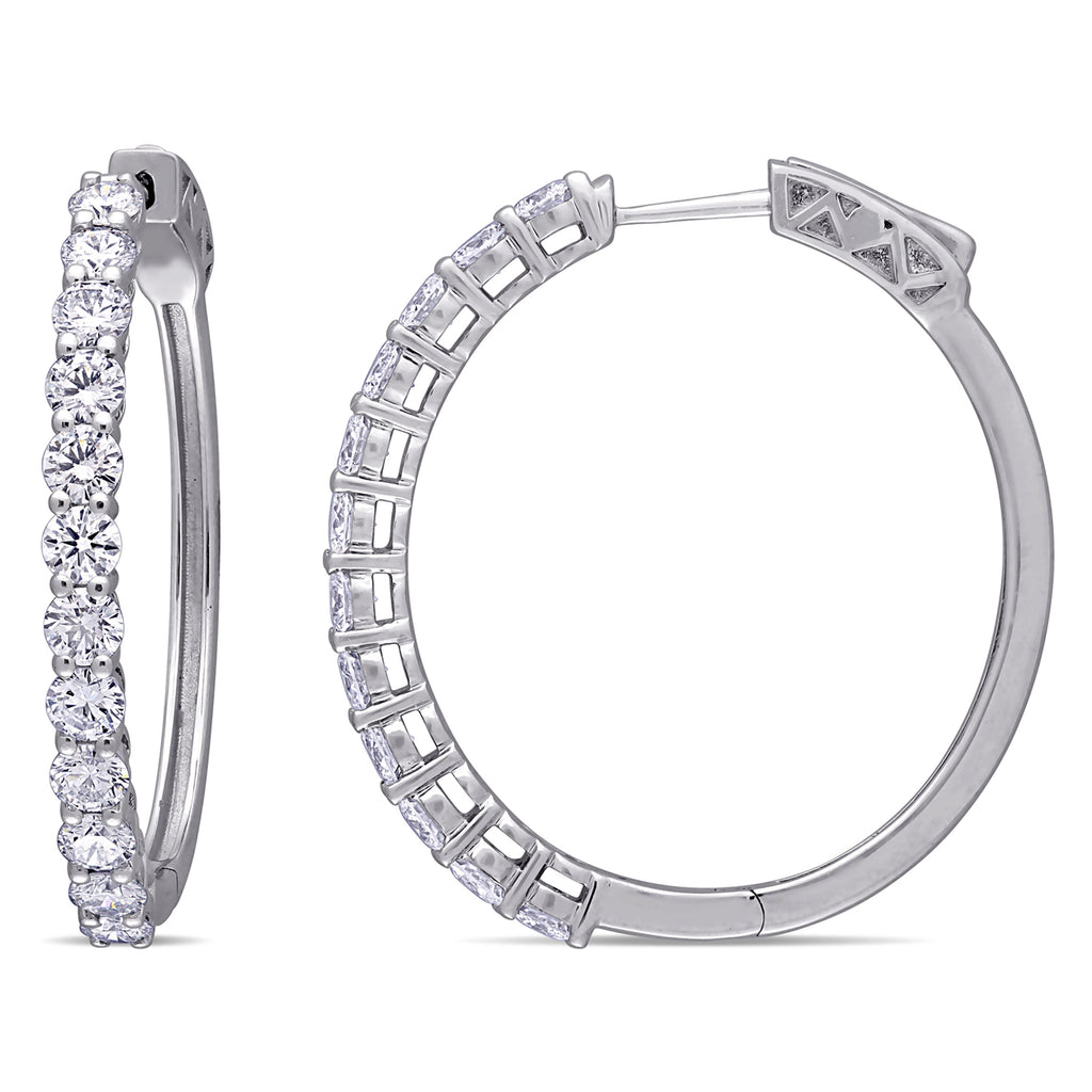 Round Cut Lab  Diamond Hoop Earrings 14k White Gold (2.40ct)
