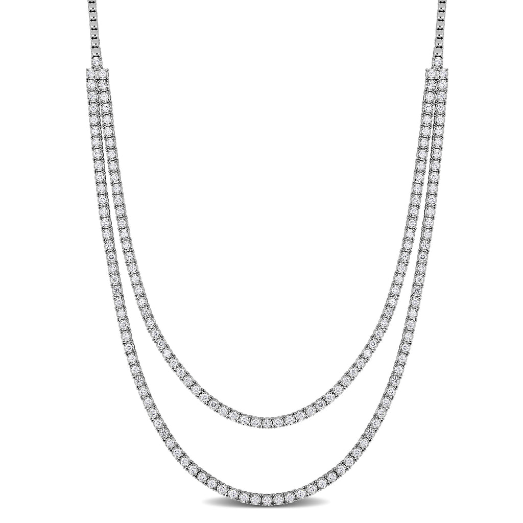 Round Cut Lab Grown Diamond Double Tennis Necklace 14K White Gold (8.91ct)