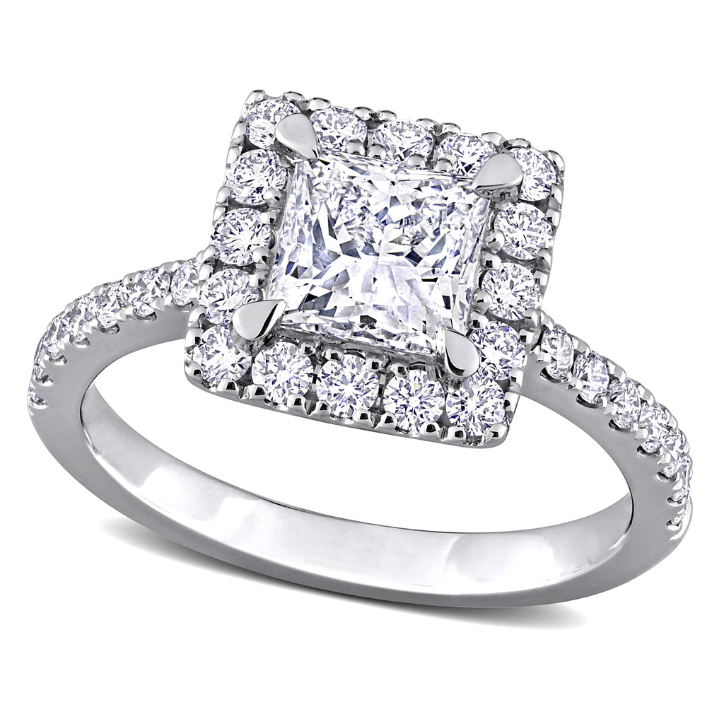 Princess Cut Lab  Diamond Engagement Ring 14K White Gold (2.00ct)