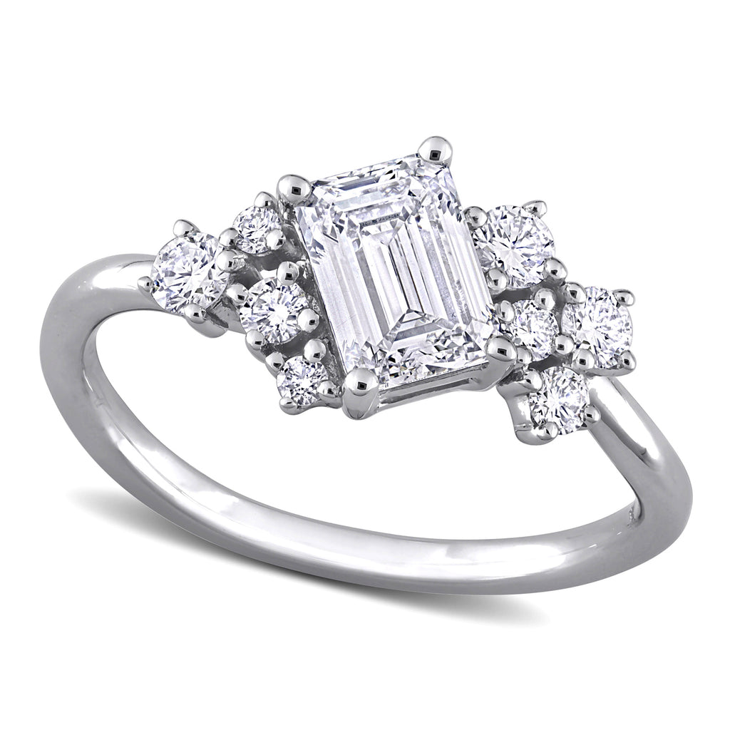 Emerald Cut Lab  Diamond Engagement Ring 14K White Gold (1.32ct)