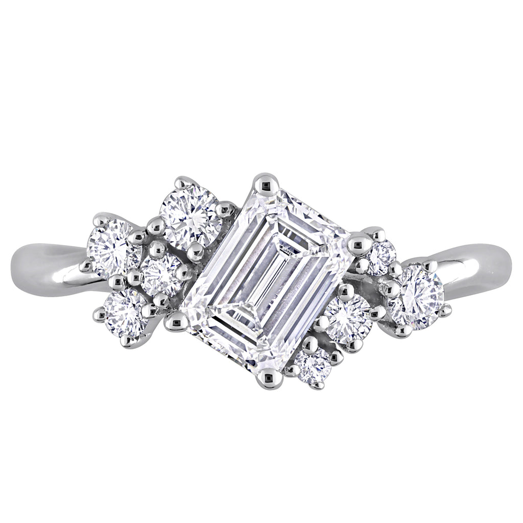 Emerald Cut Lab  Diamond Engagement Ring 14K White Gold (1.32ct)