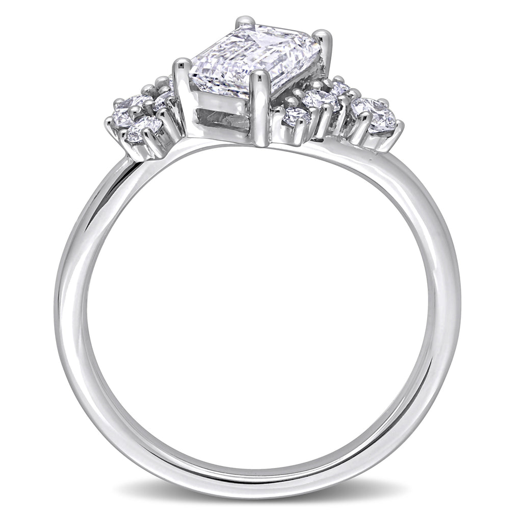 Emerald Cut Lab  Diamond Engagement Ring 14K White Gold (1.32ct)