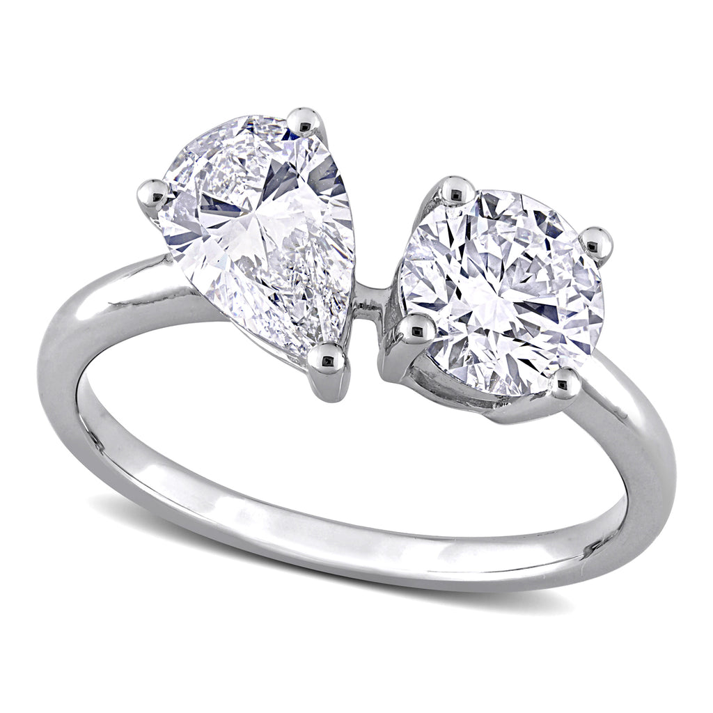 Pear & Round Cut Lab Grown Diamond Toi Et Moi Ring 14K White Gold (2.00ct)