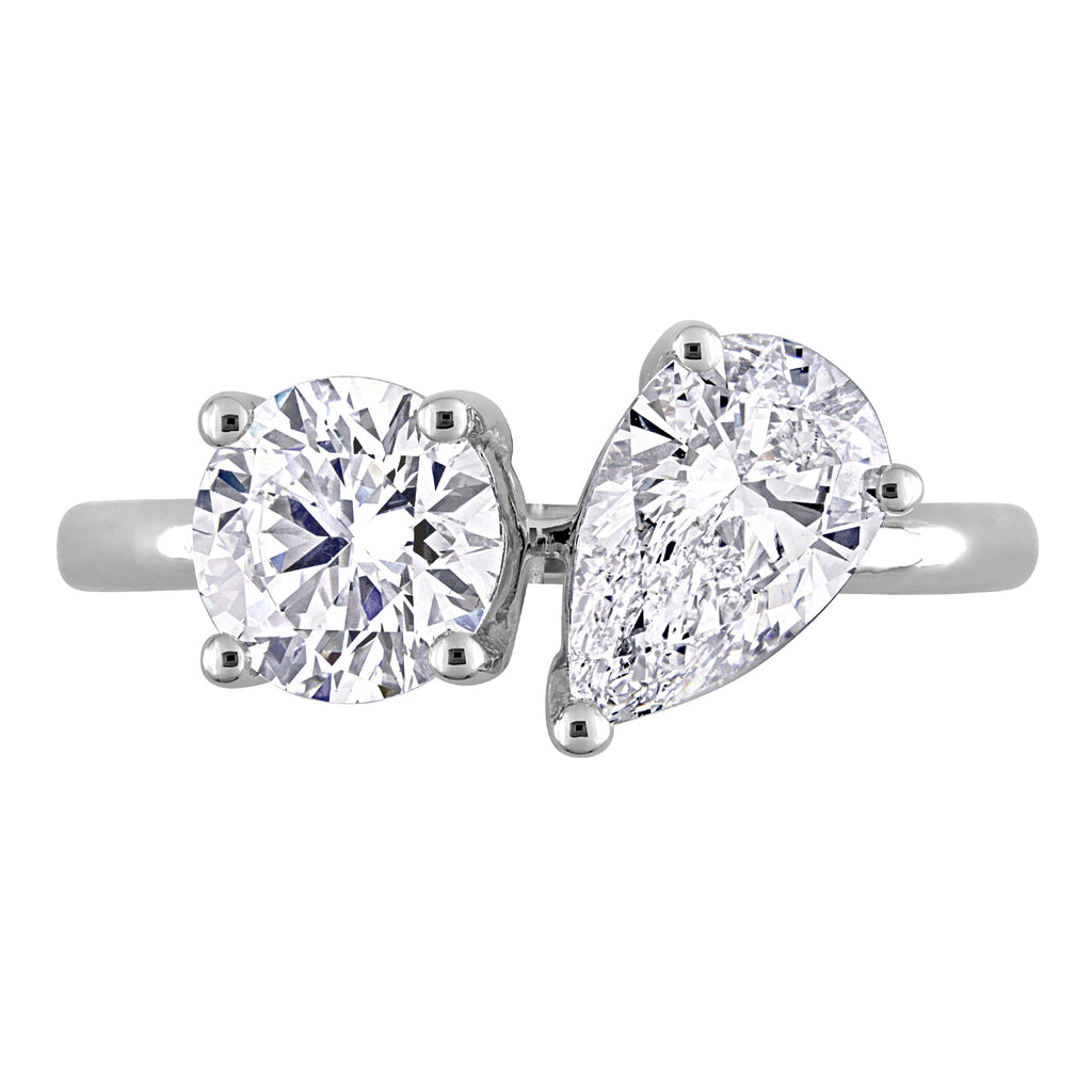 Pear & Round Cut Lab Grown Diamond Toi Et Moi Ring 14K White Gold (2.00ct)