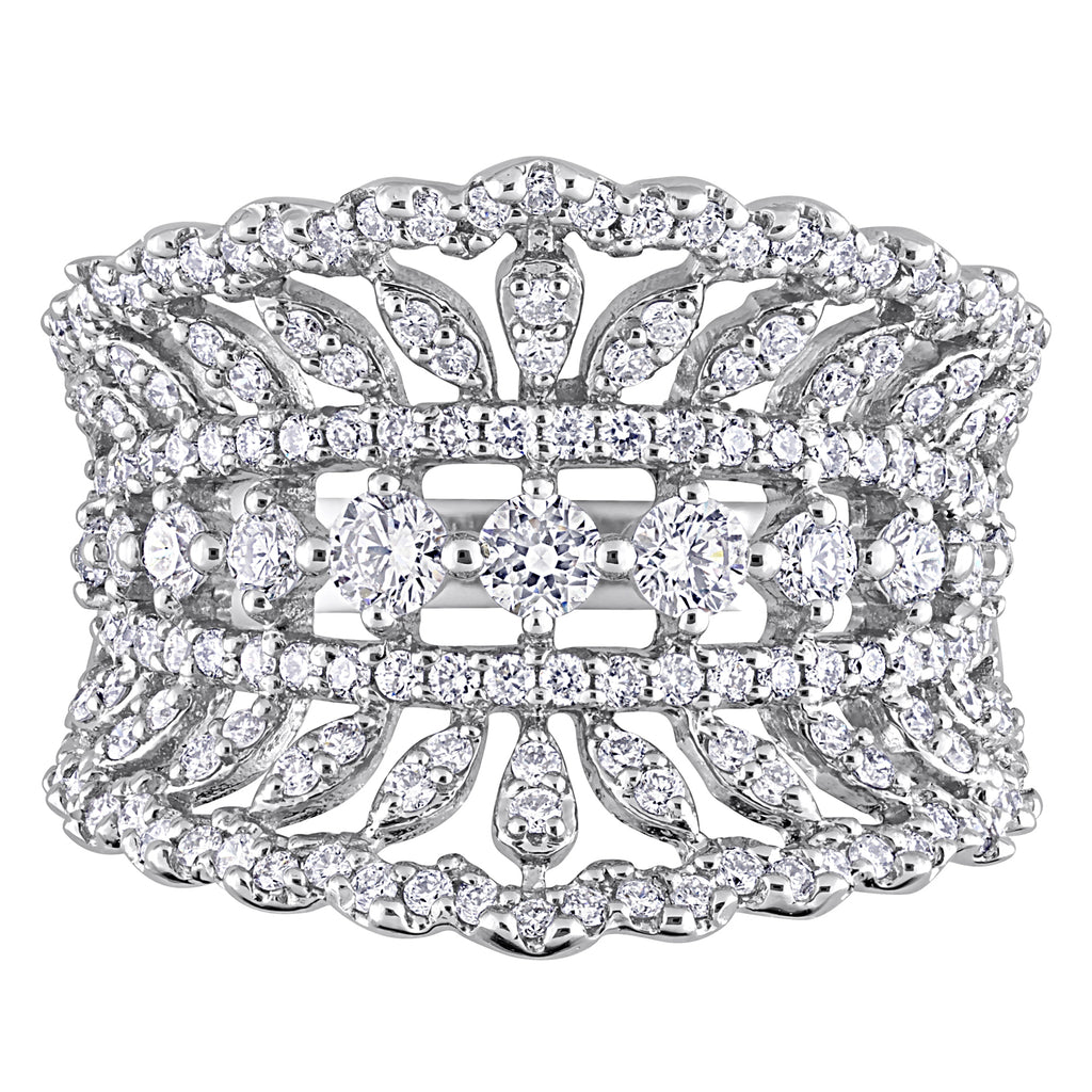 Round Cut Lab Grown Diamond Crown Cocktail Ring 14K White Gold (1.18ct)