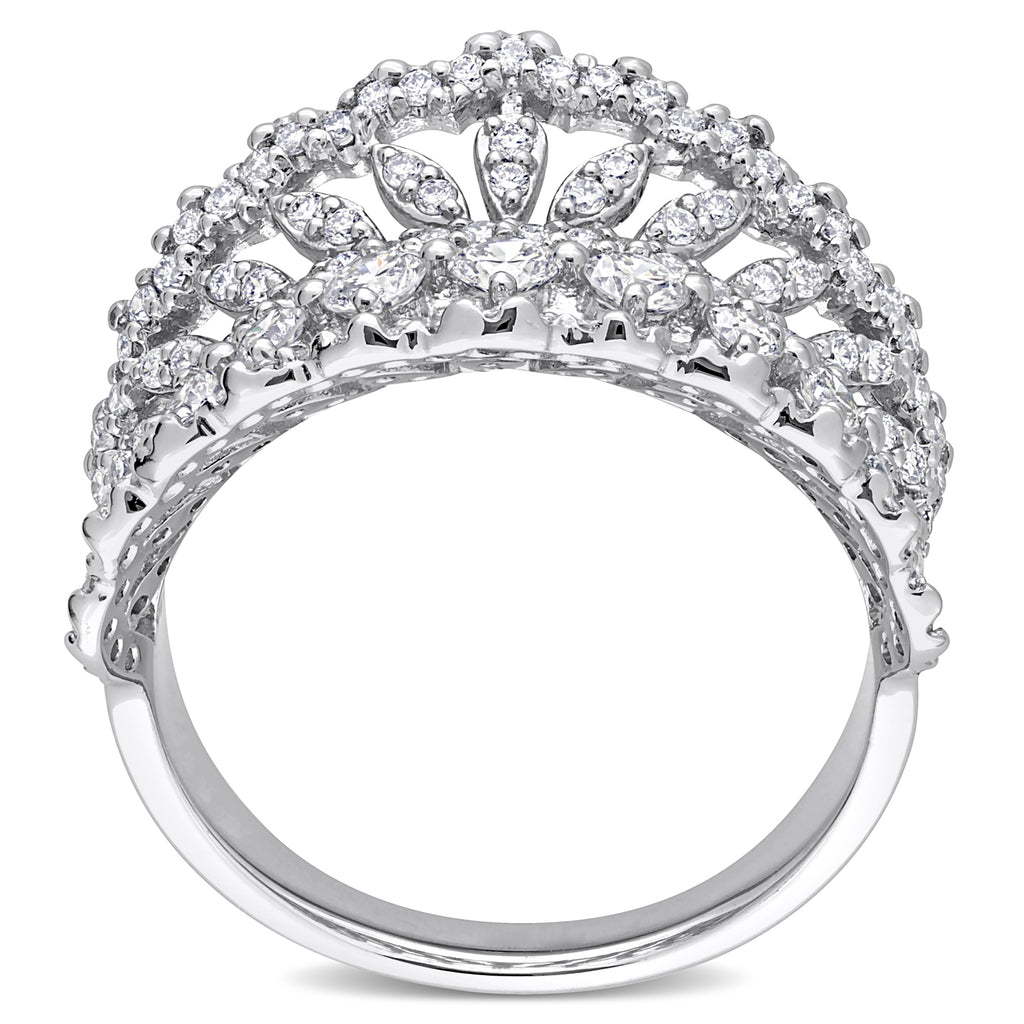 Round Cut Lab Grown Diamond Crown Cocktail Ring 14K White Gold (1.18ct)