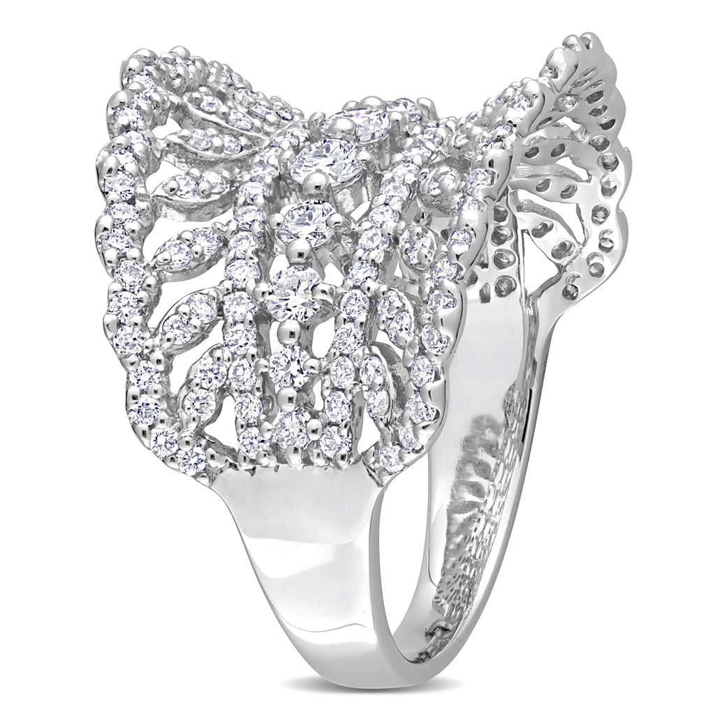 Round Cut Lab Grown Diamond Crown Cocktail Ring 14K White Gold (1.18ct)