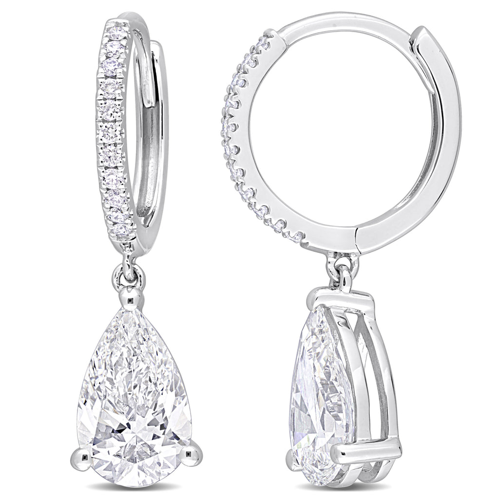 Pear Cut Lab Grown Diamond Huggie Dangling Earrings 14k White Gold (2.11ct)