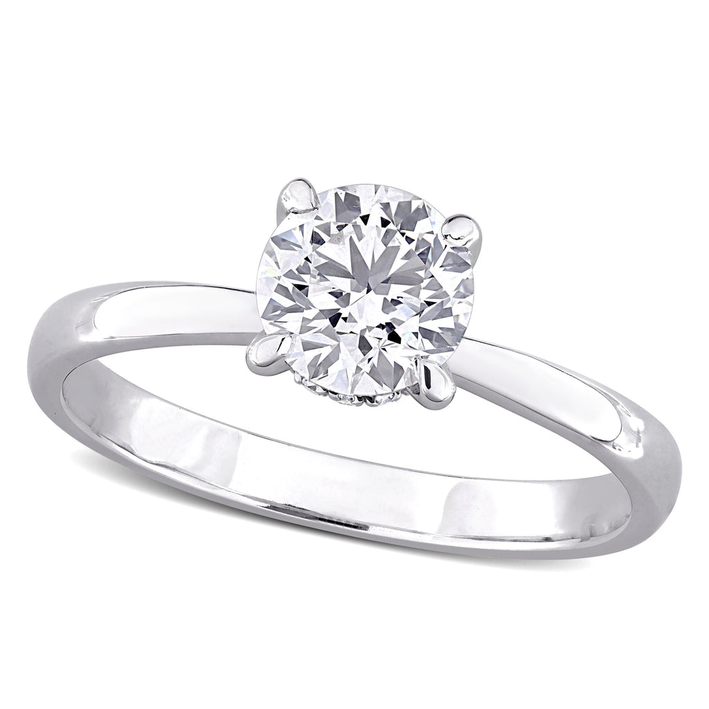 Round Cut Lab  Diamond Solitaire Ring 14K White Gold (1.07ct)