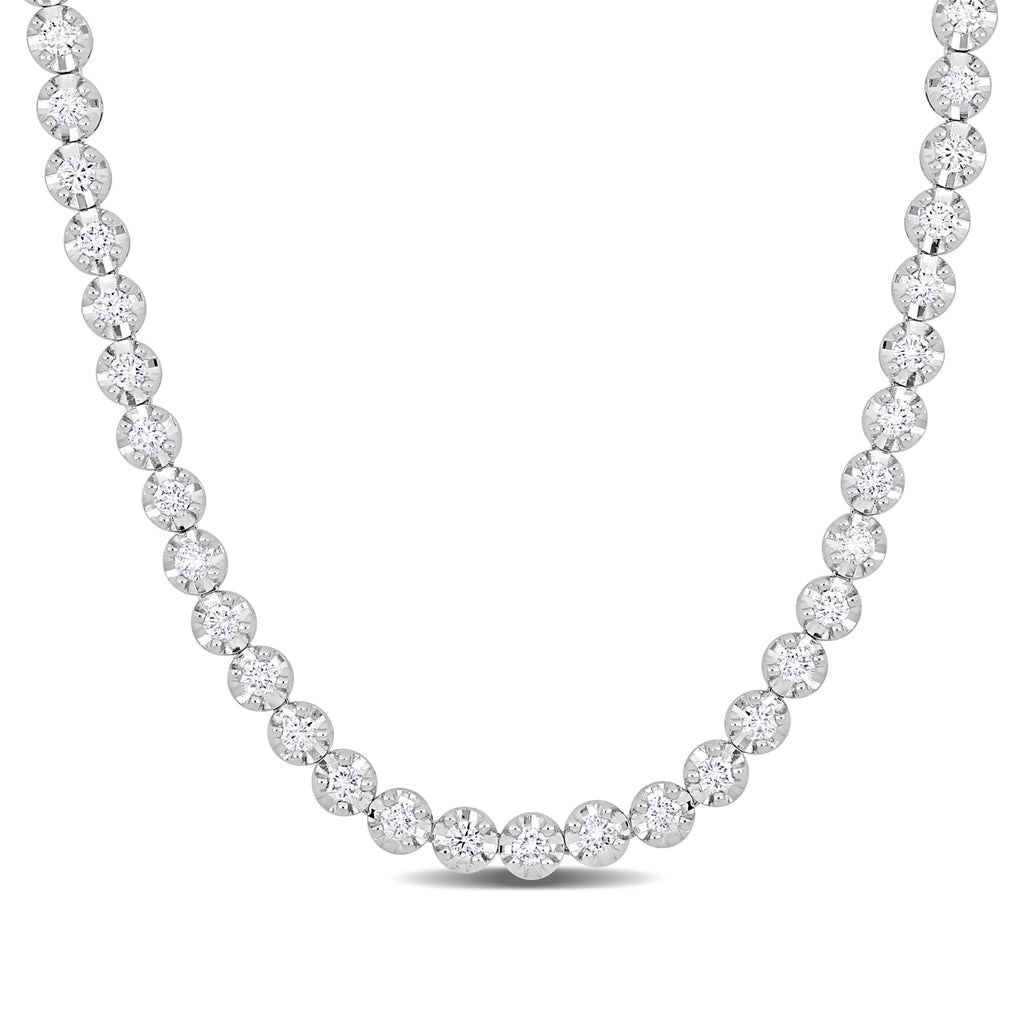 Round Cut Lab Grown Diamond Tennis Necklace 14K White Gold (10.75ct)