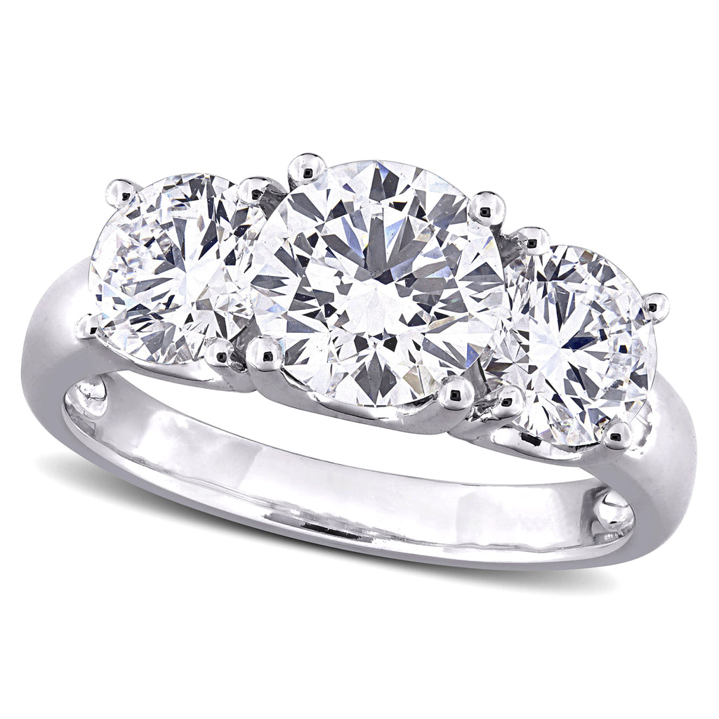 Round Cut Lab Grown Diamond 3-Stone Ring 14K White Gold (3.00ct)
