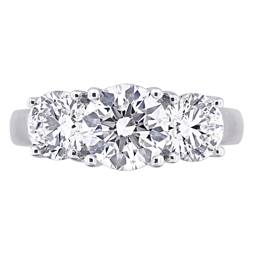Round Cut Lab Grown Diamond 3-Stone Ring 14K White Gold (3.00ct)