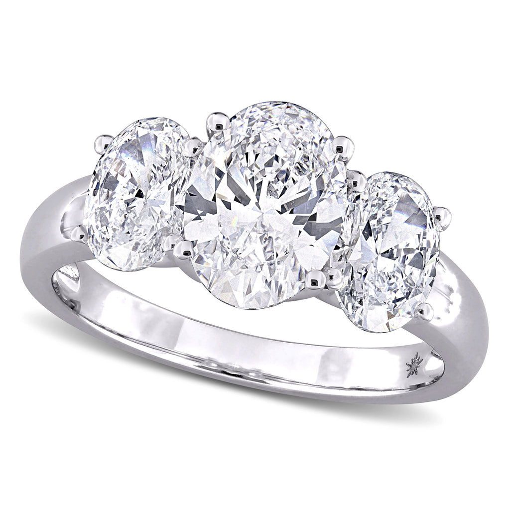 Oval Cut Lab Grown Diamond 3-Stone Ring 14K White Gold (3.00ct)