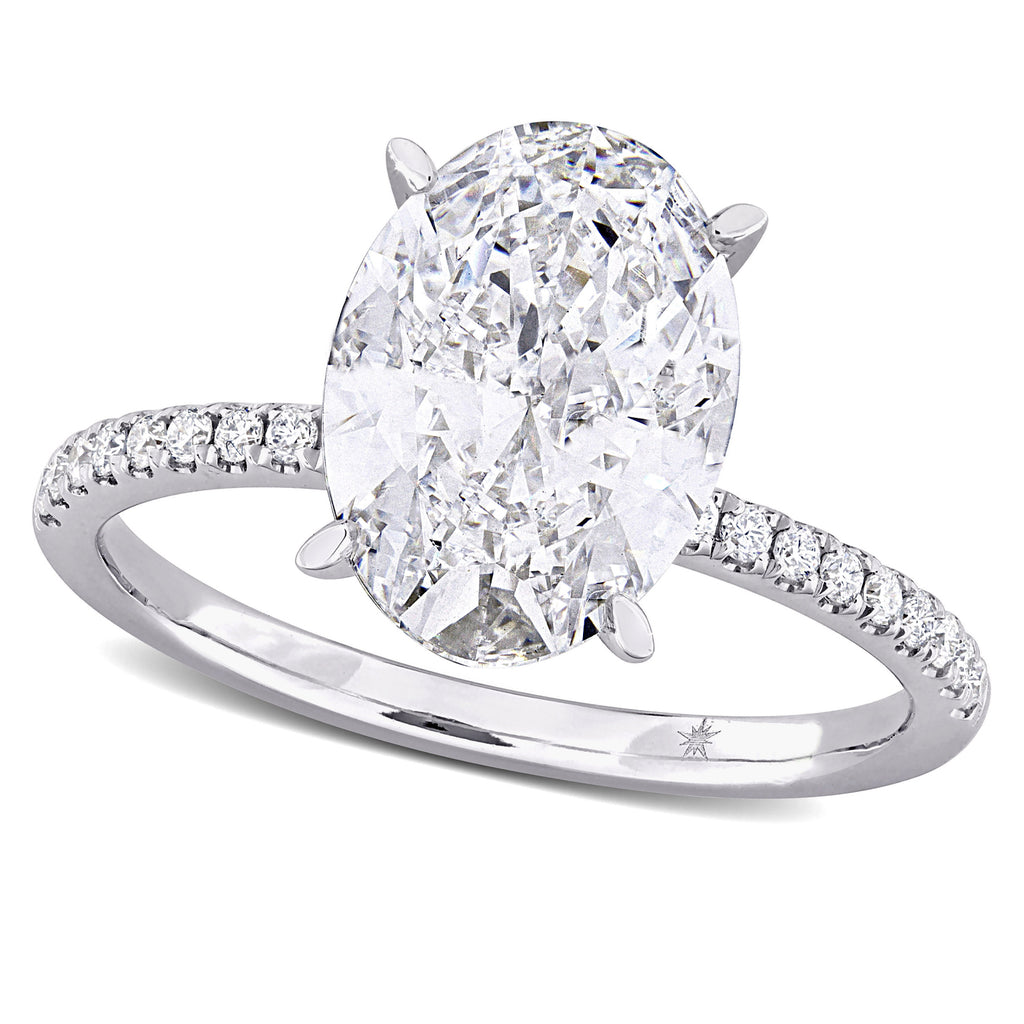 Oval Cut Lab  Diamond Engagement Ring 14K White Gold (3.16ct)