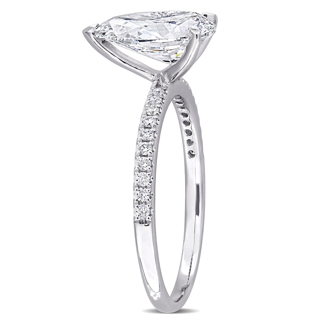 Pear Cut Lab  Diamond Engagement Ring 14K White Gold (2.16ct)
