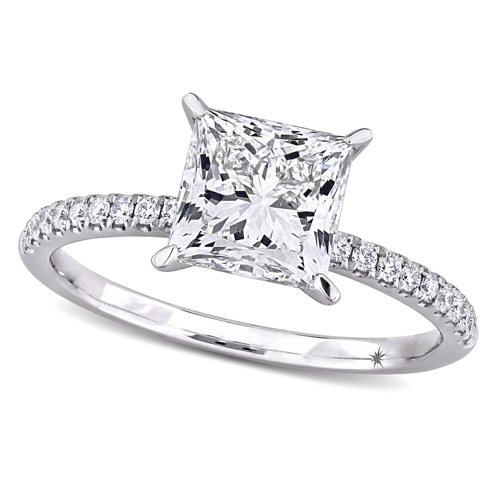 Princess Cut Lab  Diamond Engagement Ring 14K White Gold (2.16ct)