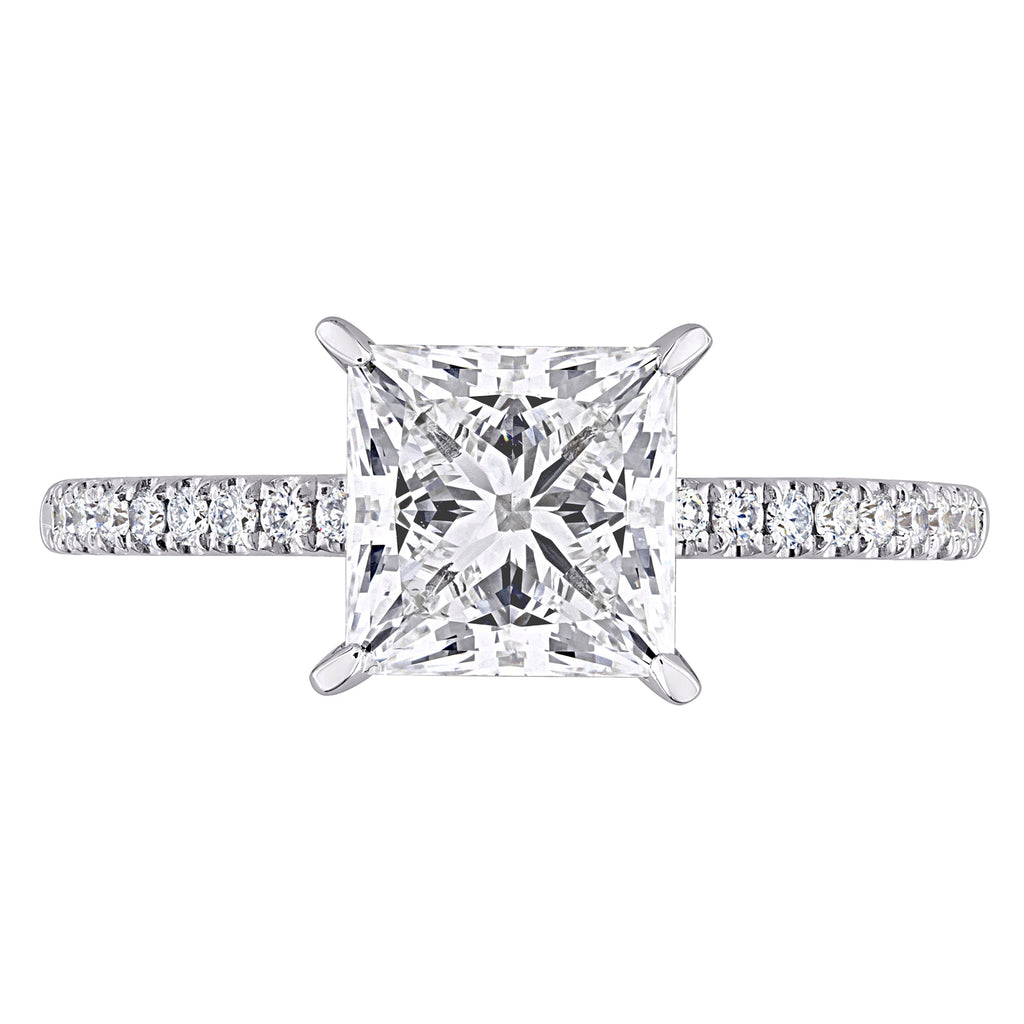 Princess Cut Lab  Diamond Engagement Ring 14K White Gold (2.16ct)