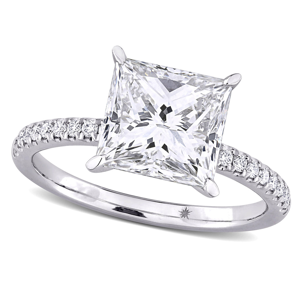 Princess Cut Lab  Diamond Engagement Ring 14K White Gold (3.16ct)