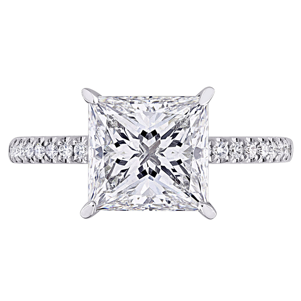 Princess Cut Lab  Diamond Engagement Ring 14K White Gold (3.16ct)