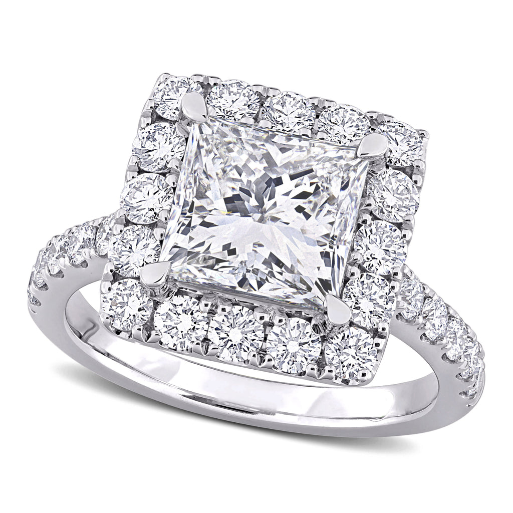 Princess Cut Lab  Diamond Engagement Ring 14K White Gold (4.30ct)