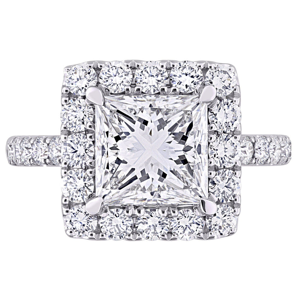 Princess Cut Lab  Diamond Engagement Ring 14K White Gold (4.30ct)