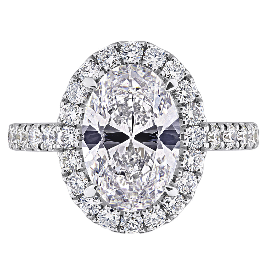 Oval Cut Lab Grown Diamond Halo Engagement Ring 14K White Gold (3.91ct)