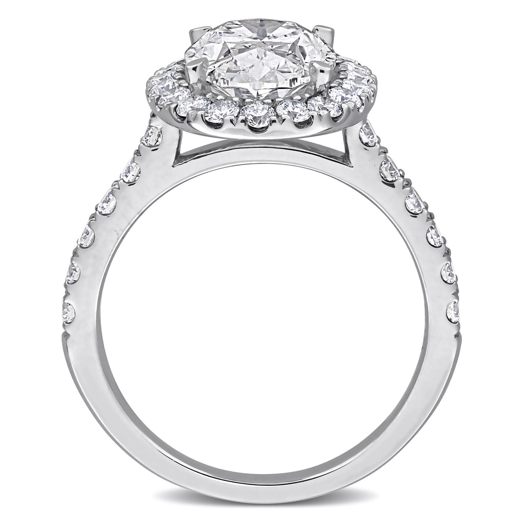 Oval Cut Lab Grown Diamond Halo Engagement Ring 14K White Gold (3.91ct)