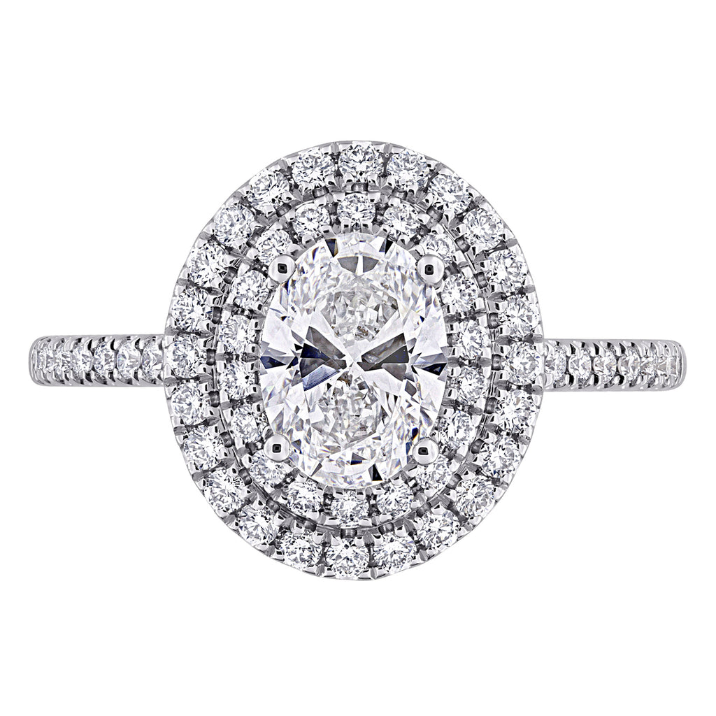 Oval Cut Lab  Diamond Double Halo Ring 14K White Gold (1.51ct)