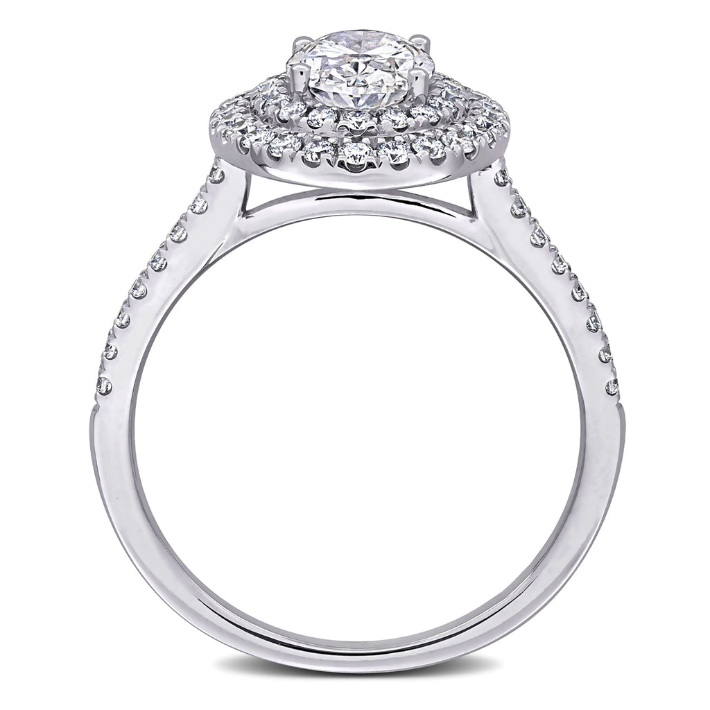 Oval Cut Lab  Diamond Double Halo Ring 14K White Gold (1.51ct)