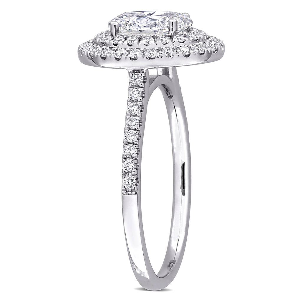 Oval Cut Lab  Diamond Double Halo Ring 14K White Gold (1.51ct)