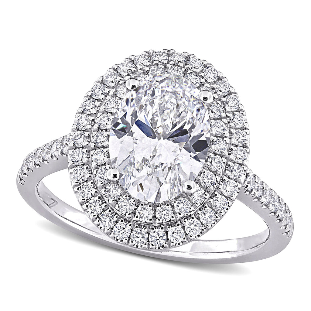 Oval Cut Lab  Diamond Double Halo Ring 14K White Gold (2.53ct)