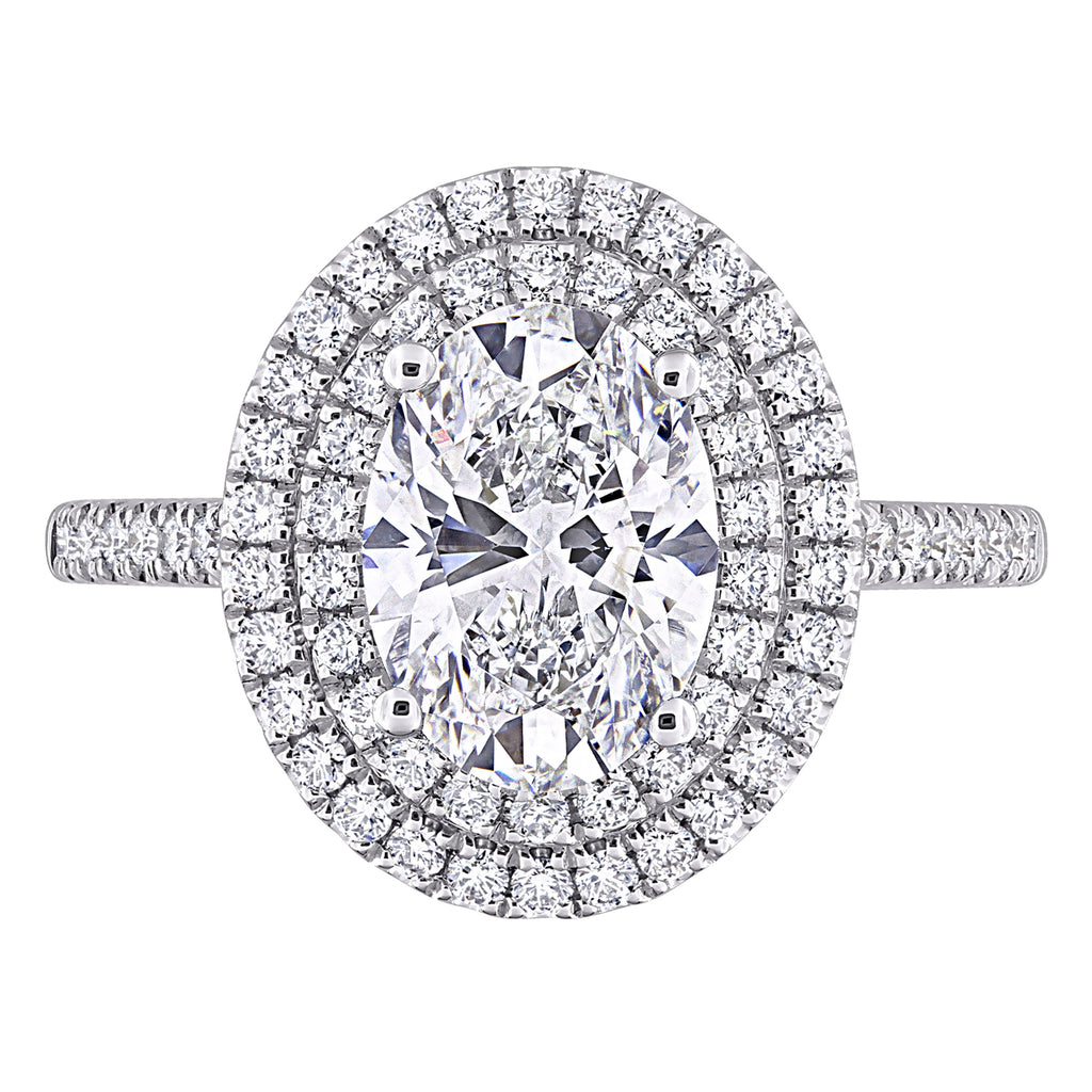 Oval Cut Lab  Diamond Double Halo Ring 14K White Gold (2.53ct)