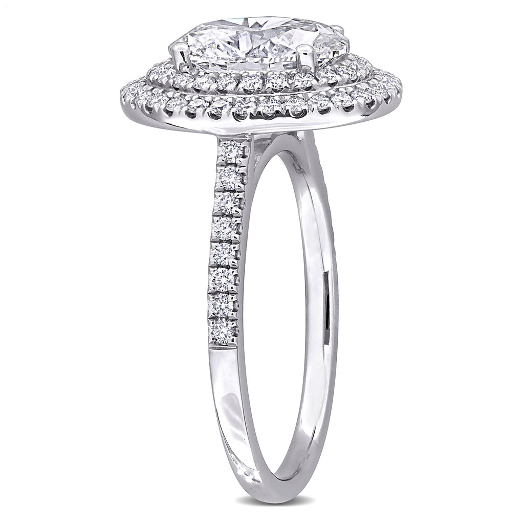 Oval Cut Lab  Diamond Double Halo Ring 14K White Gold (2.53ct)