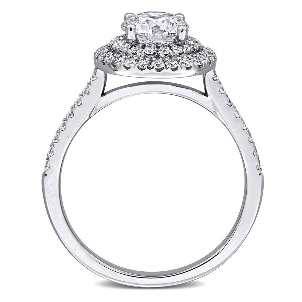 Round Cut Lab Grown Diamond Double Halo Ring 14K White Gold (1.46ct)