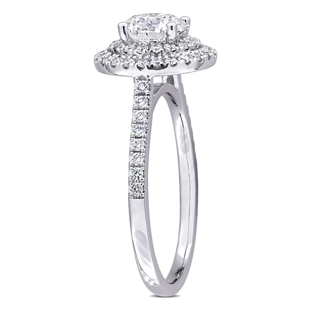 Round Cut Lab Grown Diamond Double Halo Ring 14K White Gold (1.46ct)