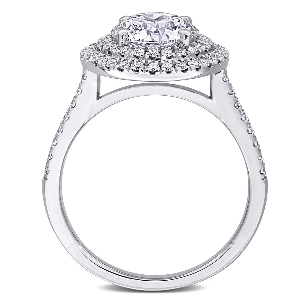 Round Cut Lab  Diamond Double Halo Ring 14K White Gold (2.52ct)