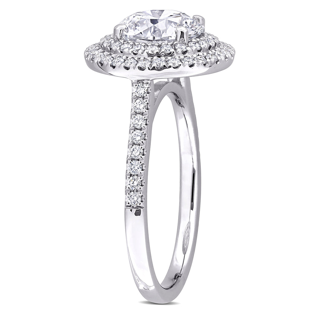 Round Cut Lab  Diamond Double Halo Ring 14K White Gold (2.52ct)