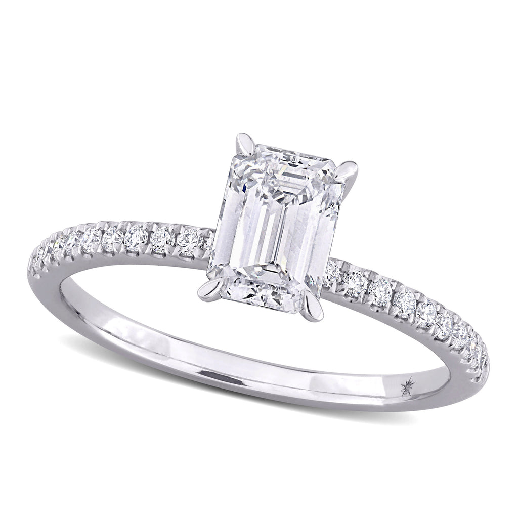 Emerald Cut Lab  Diamond Engagement Ring 14K White Gold (1.16ct)