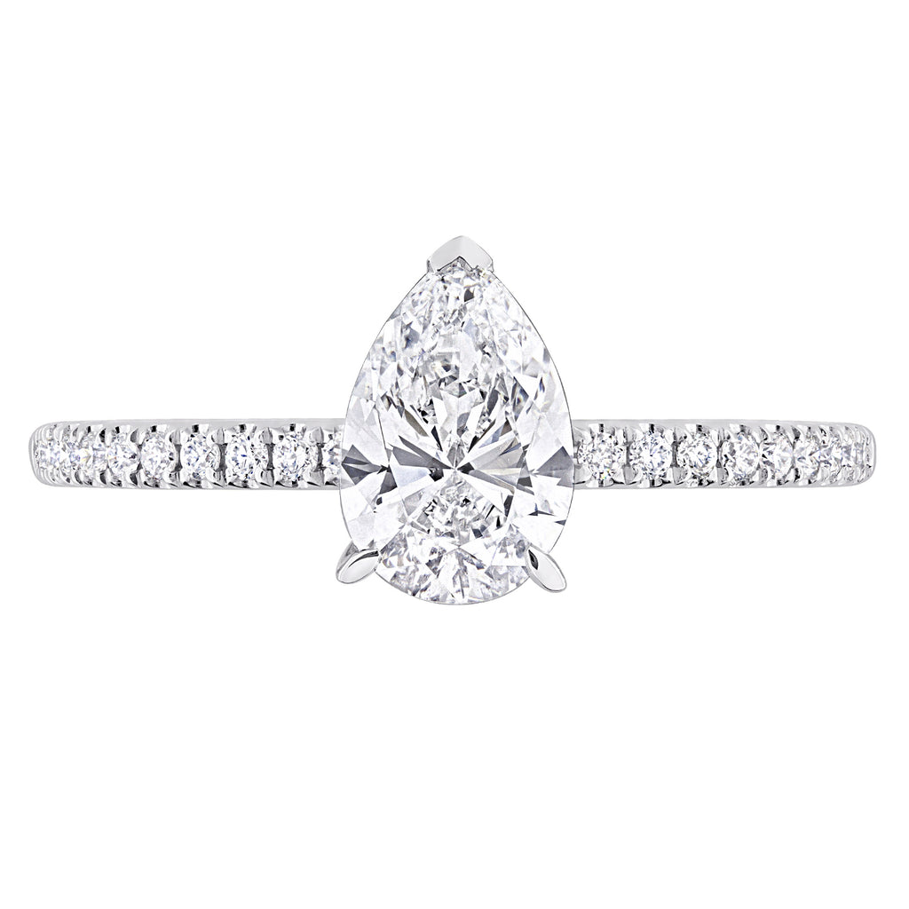 Pear Cut Lab  Diamond Engagement Ring 14K White Gold (1.16ct)