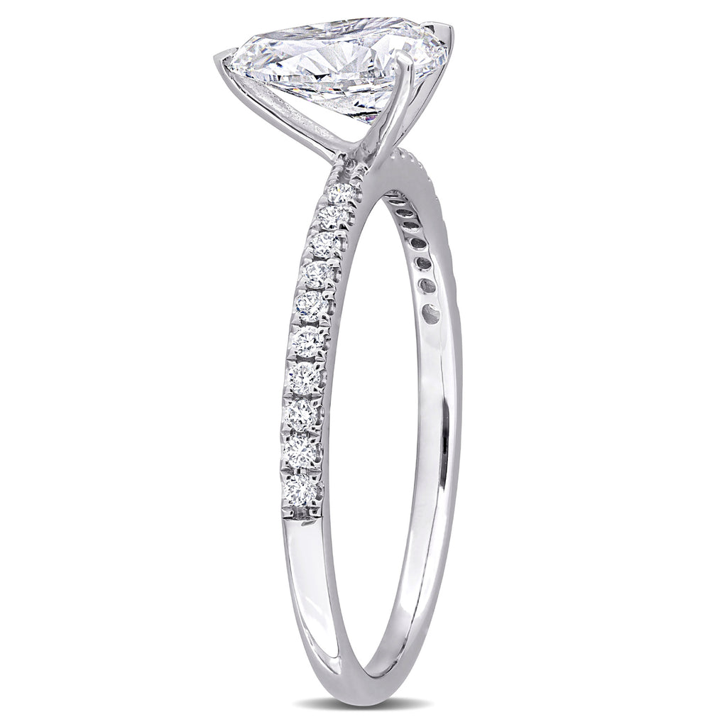 Pear Cut Lab  Diamond Engagement Ring 14K White Gold (1.16ct)