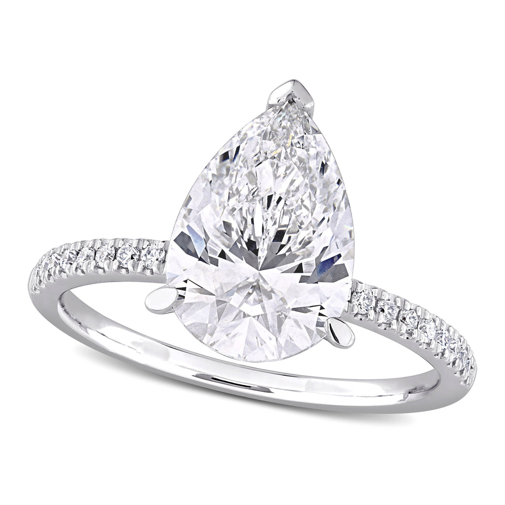 Pear Cut Lab  Diamond Engagement Ring 14K White Gold (3.16ct)
