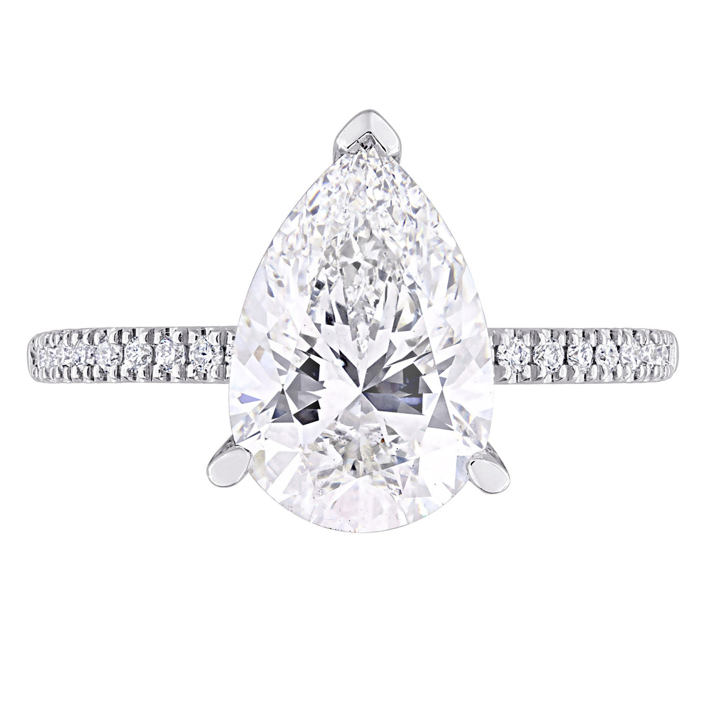 Pear Cut Lab  Diamond Engagement Ring 14K White Gold (3.16ct)