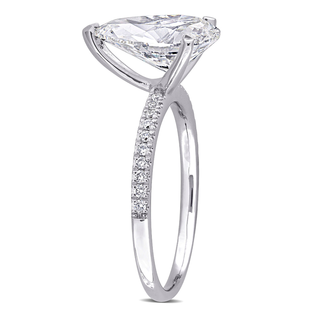 Pear Cut Lab  Diamond Engagement Ring 14K White Gold (3.16ct)