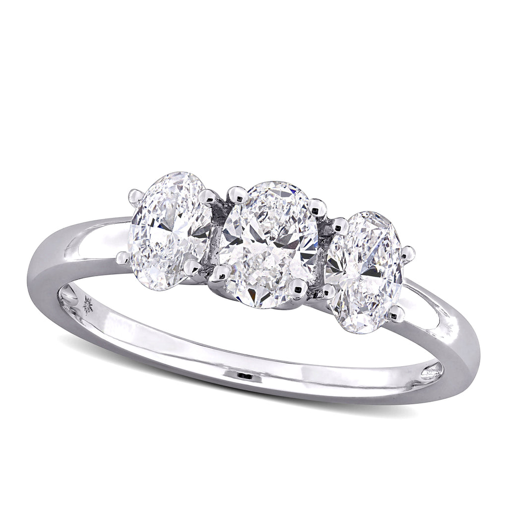 Oval Cut Lab Grown Diamond 3-Stone Ring 14K White Gold (1.00ct)