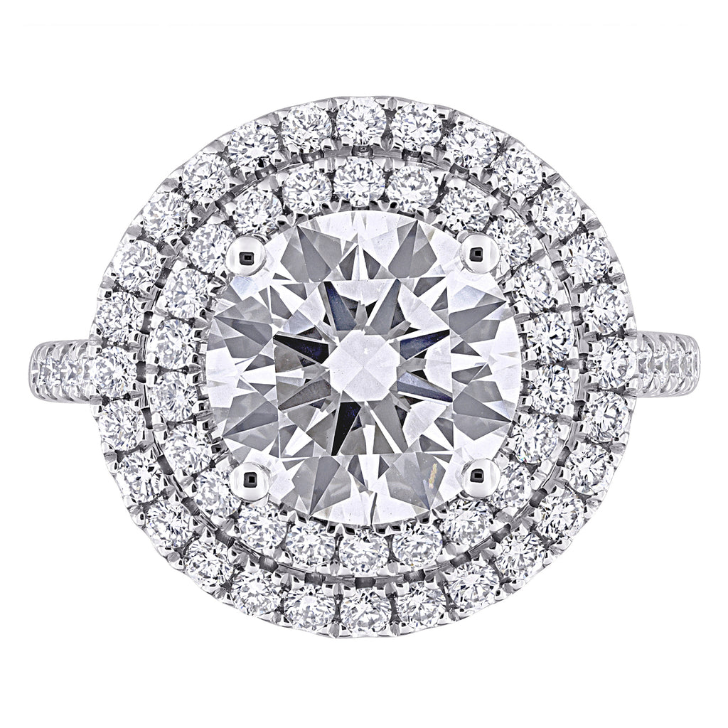 Round Cut Lab  Diamond Double Halo Ring 14K White Gold (3.89ct)